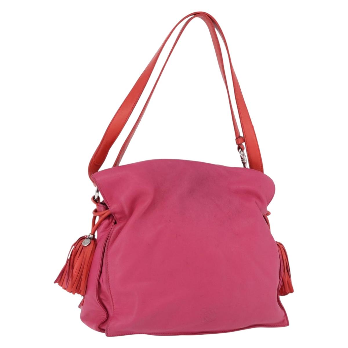 LOEWE Flamenco Shoulder Bag Leather Pink Silver Auth 192107A