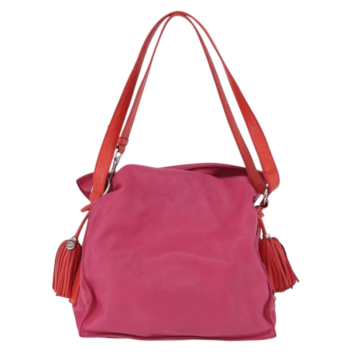 LOEWE Flamenco Shoulder Bag Leather Pink Silver Auth 192107A