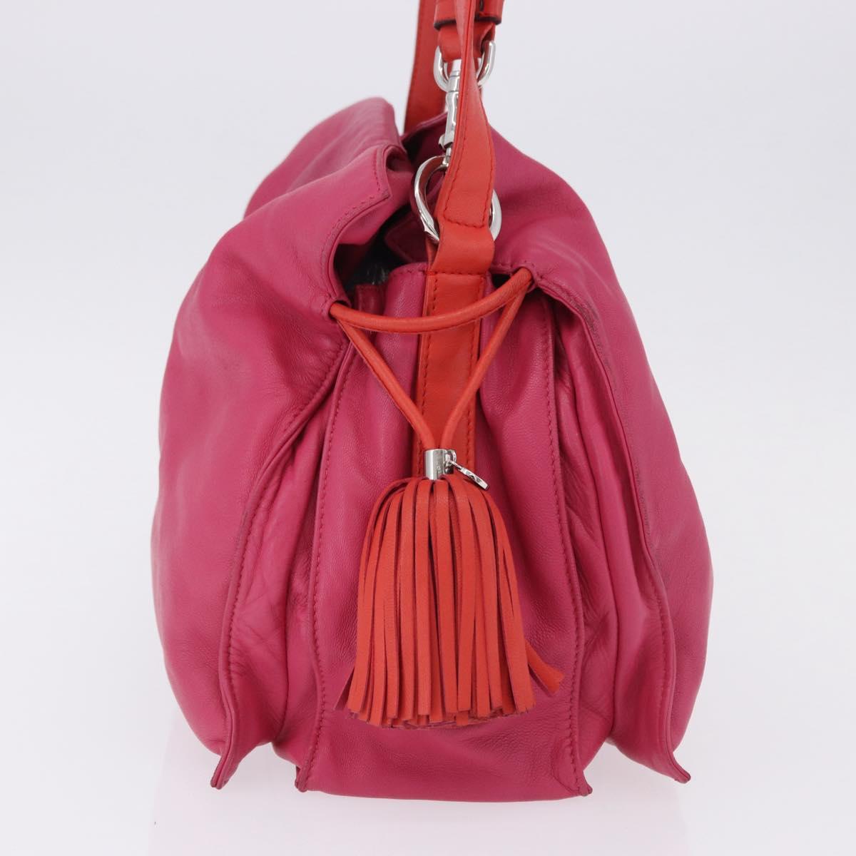 LOEWE Flamenco Shoulder Bag Leather Pink Silver Auth 192107A