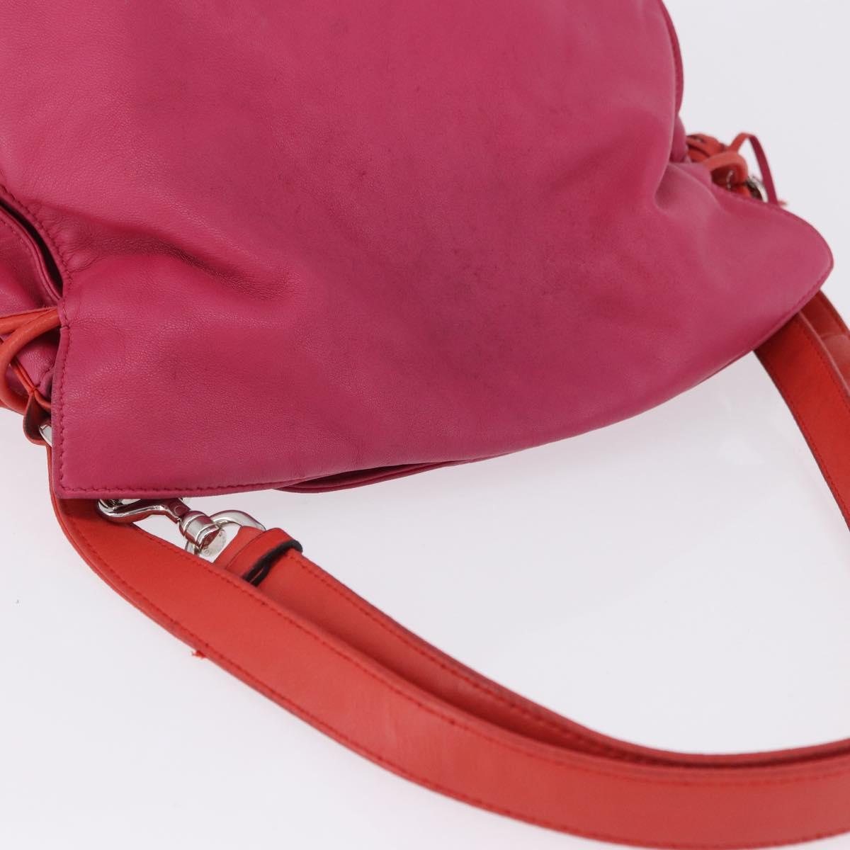 LOEWE Flamenco Shoulder Bag Leather Pink Silver Auth 192107A