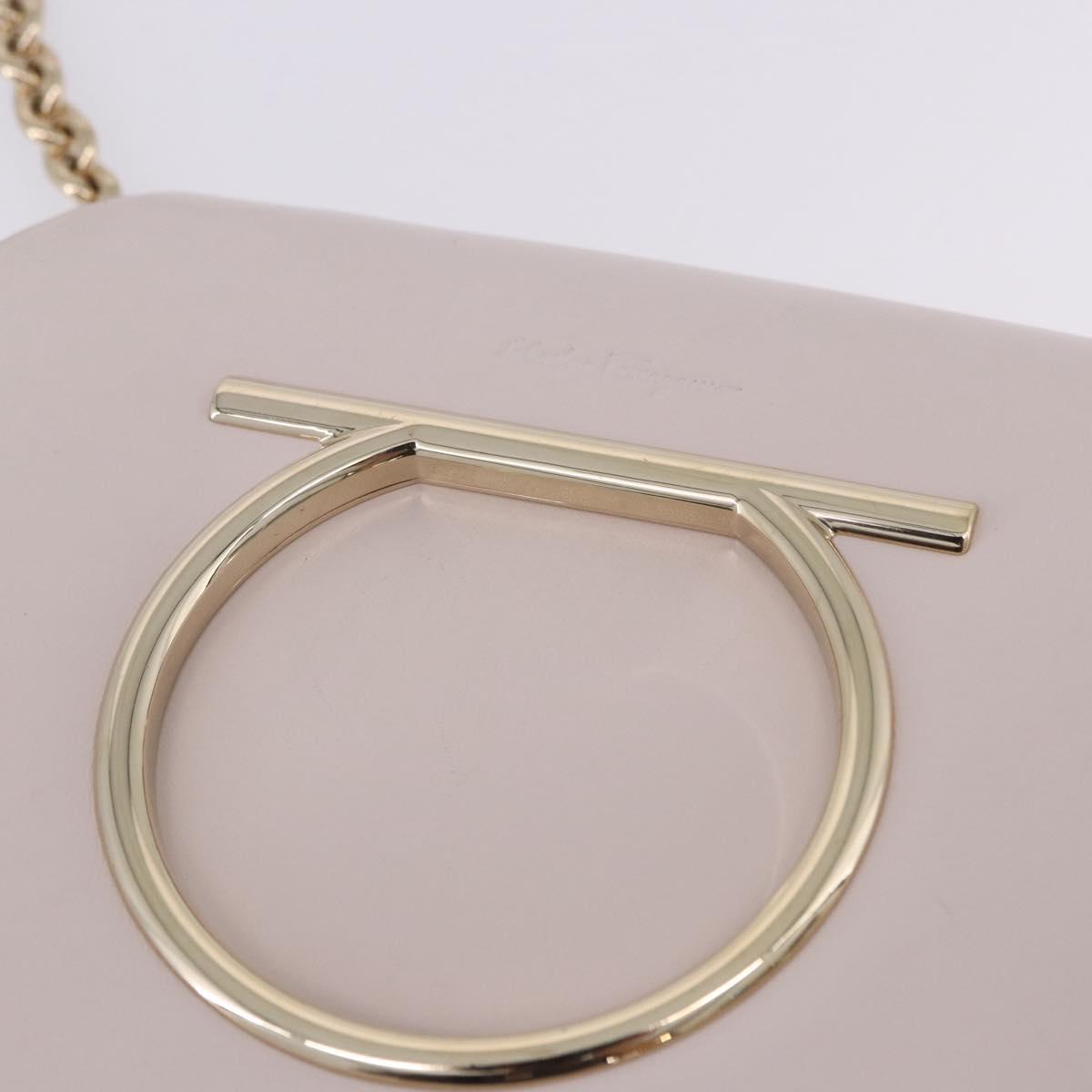 Salvatore Ferragamo Gancini Chain Shoulder Bag Leather Pink Gold Auth 192109V