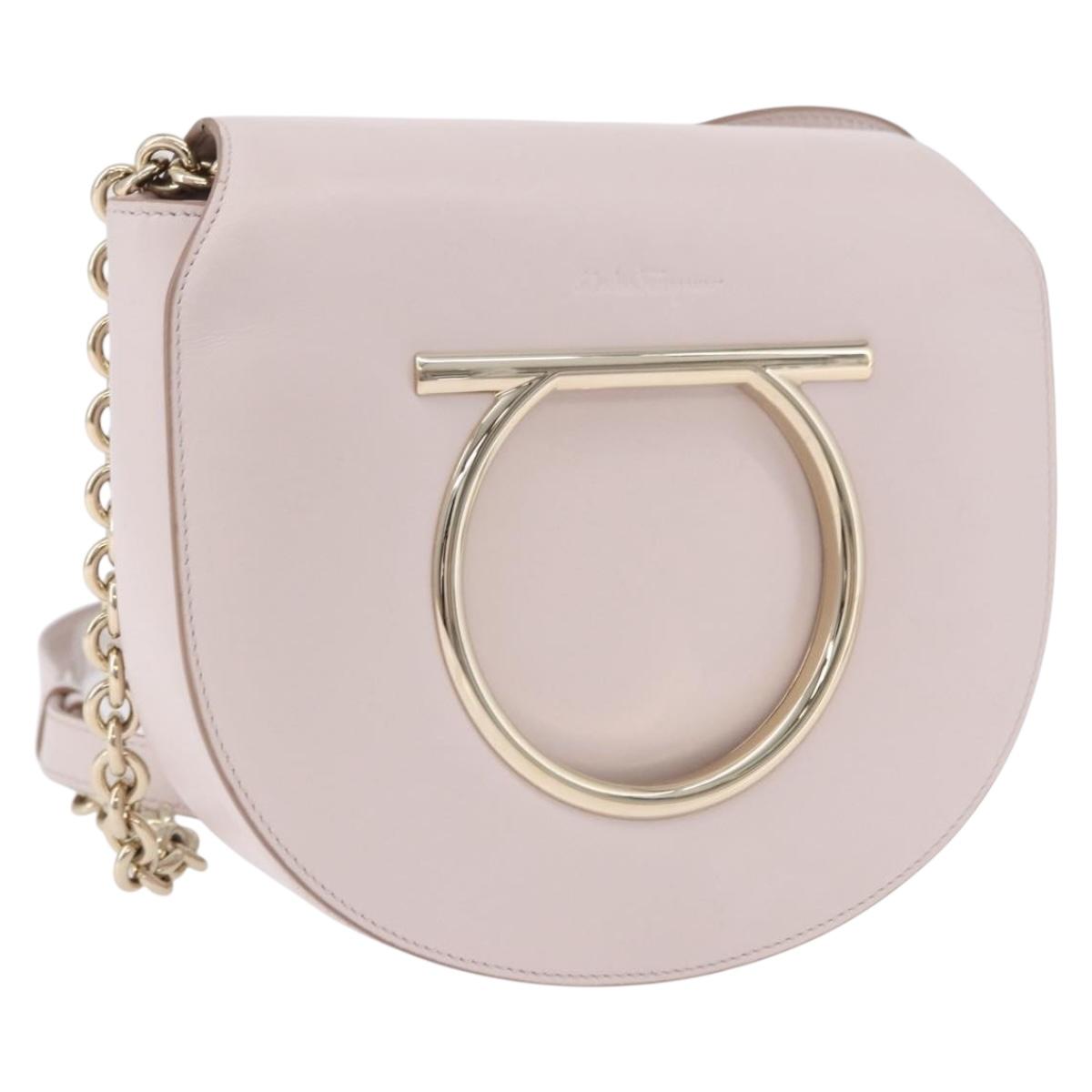 Salvatore Ferragamo Gancini Chain Shoulder Bag Leather Pink Gold Auth 192109V