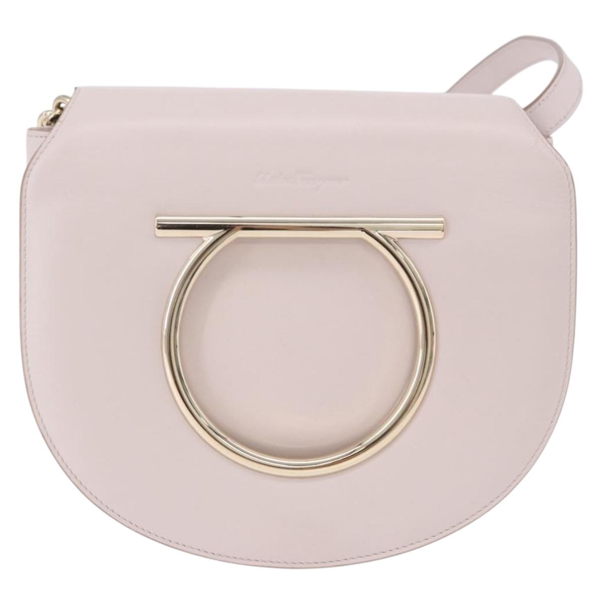 Salvatore Ferragamo Gancini Chain Shoulder Bag Leather Pink Gold Auth 192109V