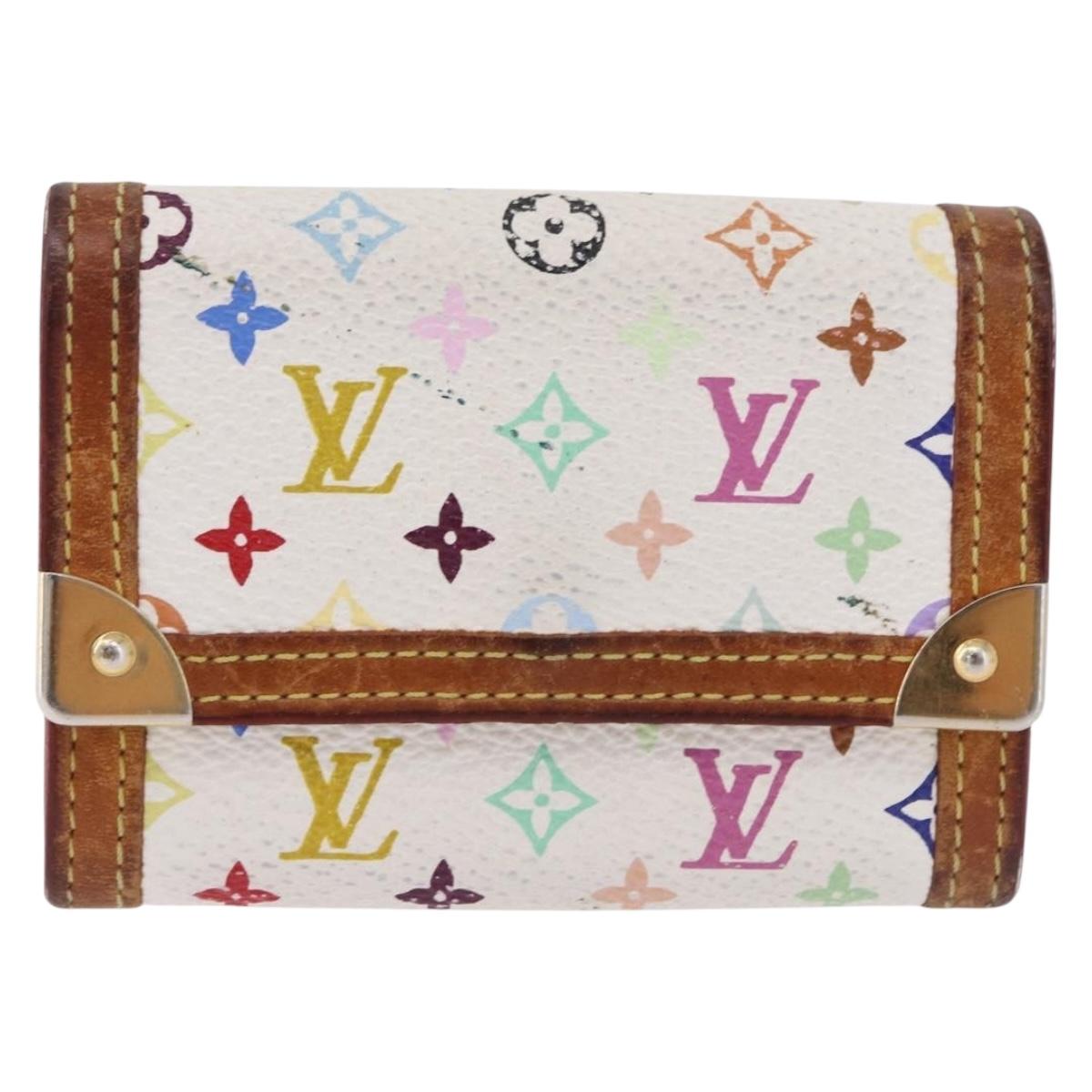 LOUIS VUITTON Multicolor Porte Monnaie Pla Coin Purse White M92657 Auth 192115A