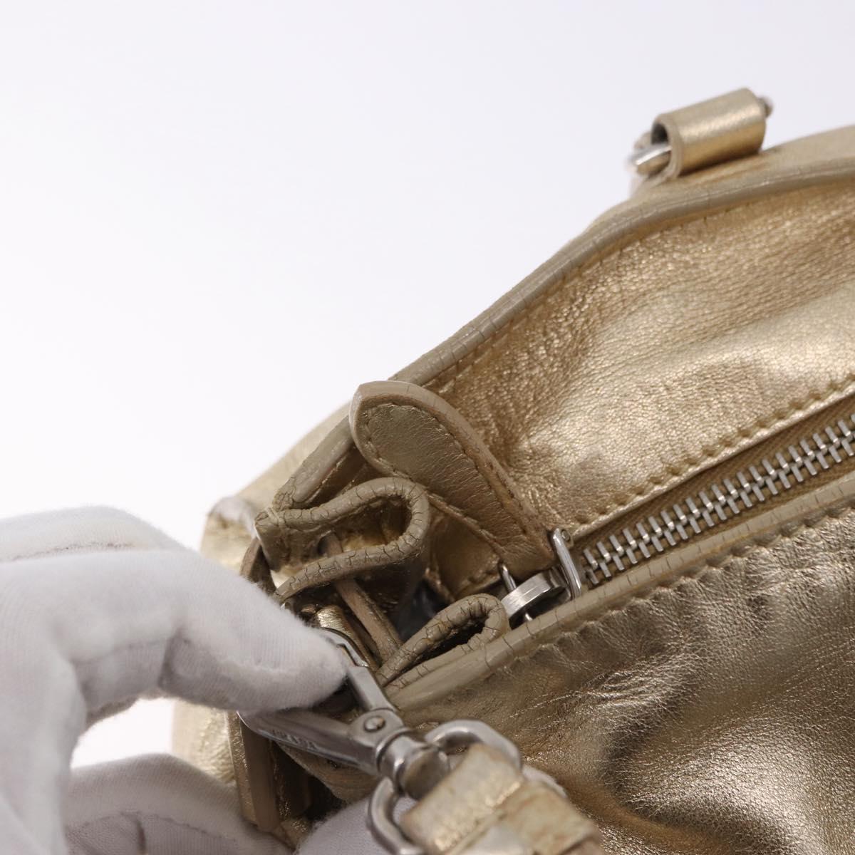 PRADA Hand Bag Leather 2way Silver Gold Auth 192120A