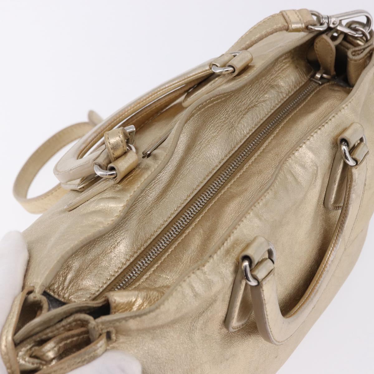 PRADA Hand Bag Leather 2way Silver Gold Auth 192120A