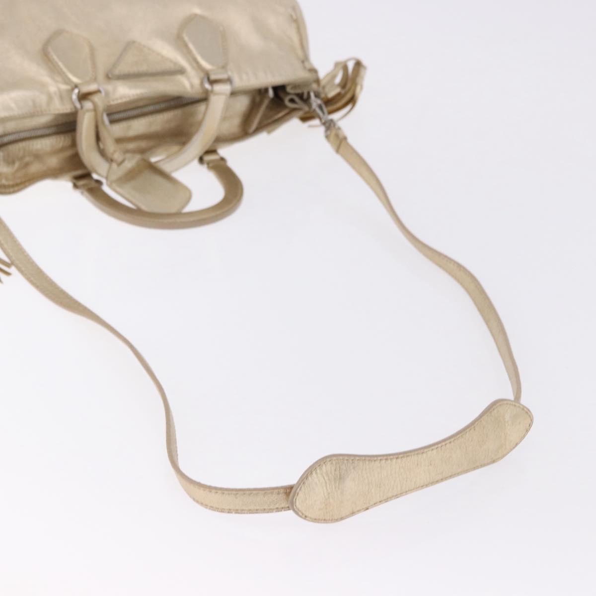 PRADA Hand Bag Leather 2way Silver Gold Auth 192120A
