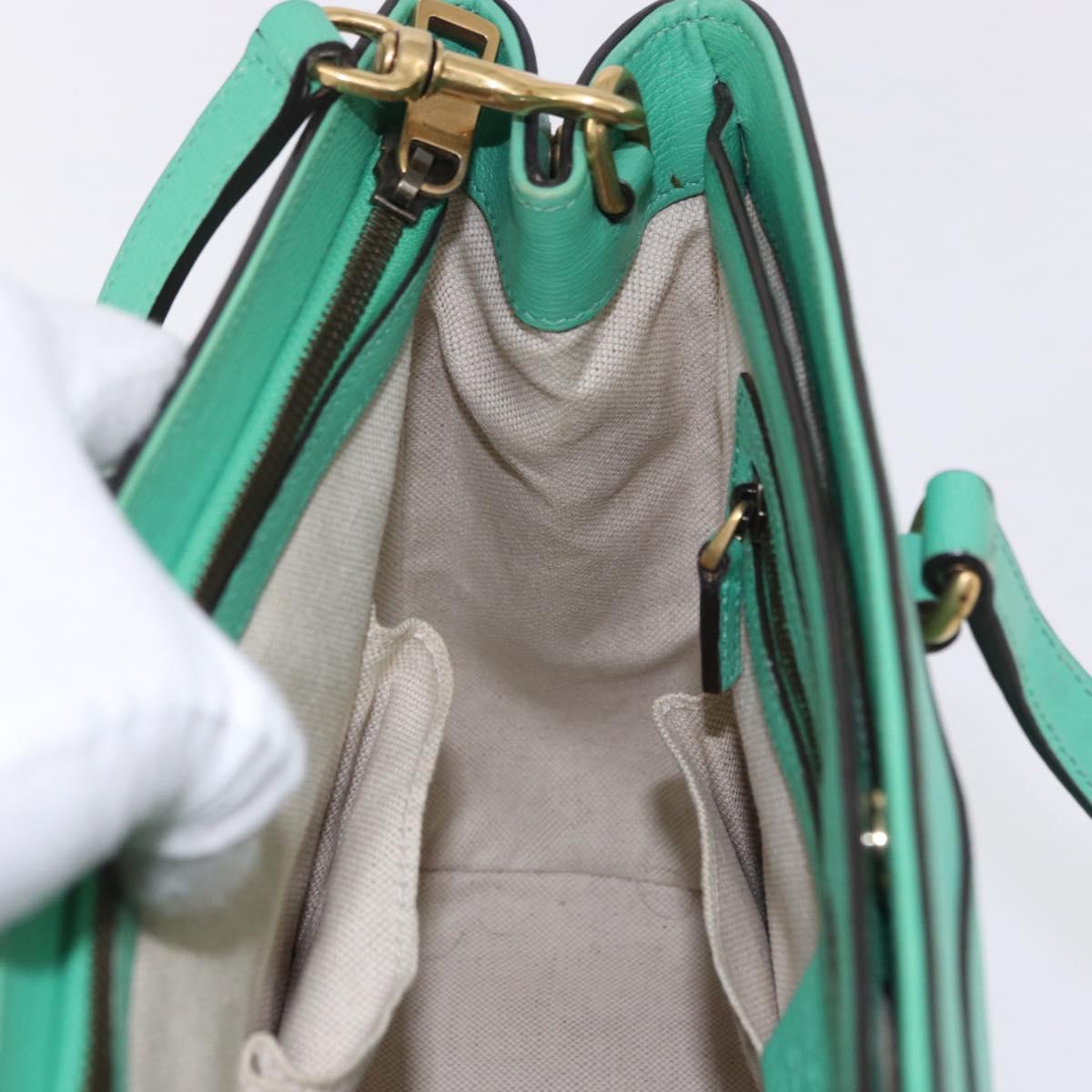 GUCCI Hand Bag Leather 2way Green Gold 319795 Auth 192124V
