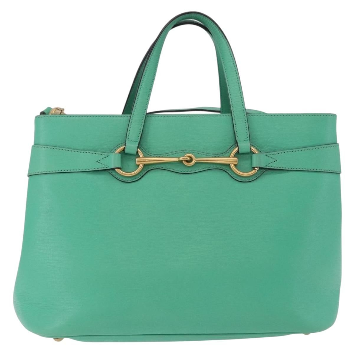 GUCCI Hand Bag Leather 2way Green Gold 319795 Auth 192124V
