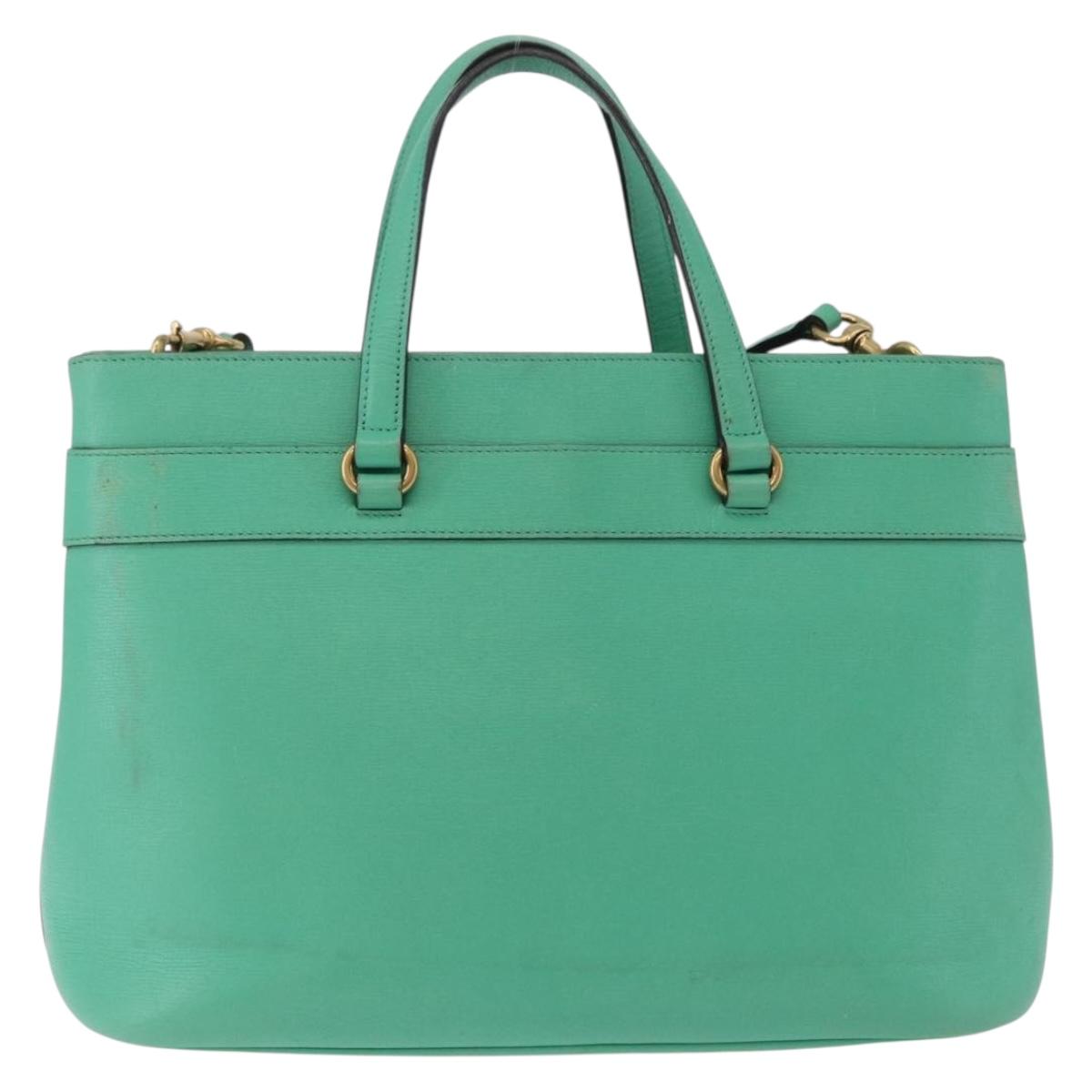 GUCCI Hand Bag Leather 2way Green Gold 319795 Auth 192124V
