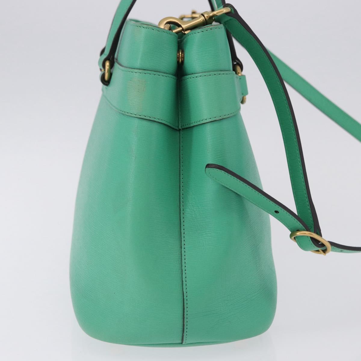 GUCCI Hand Bag Leather 2way Green Gold 319795 Auth 192124V