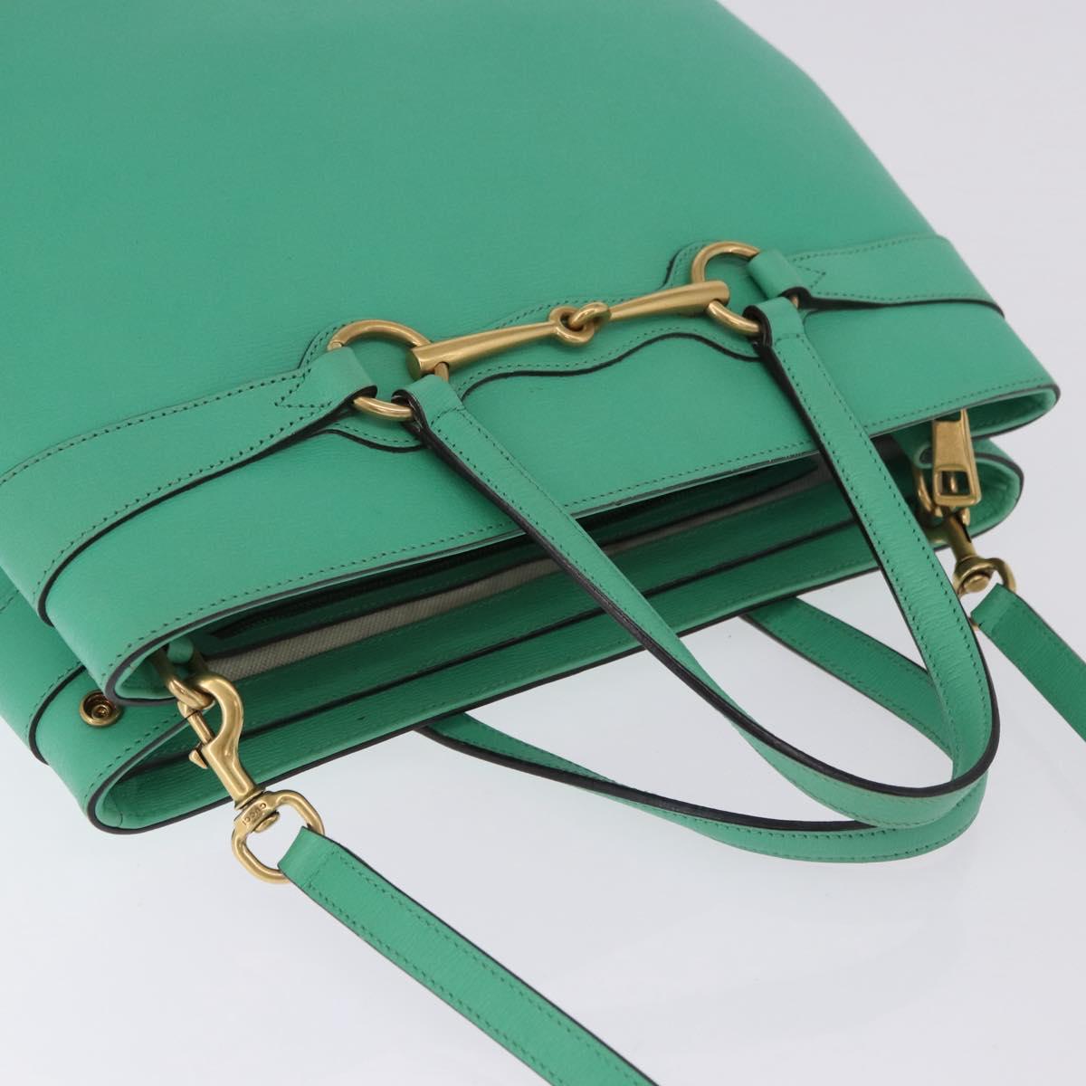 GUCCI Hand Bag Leather 2way Green Gold 319795 Auth 192124V