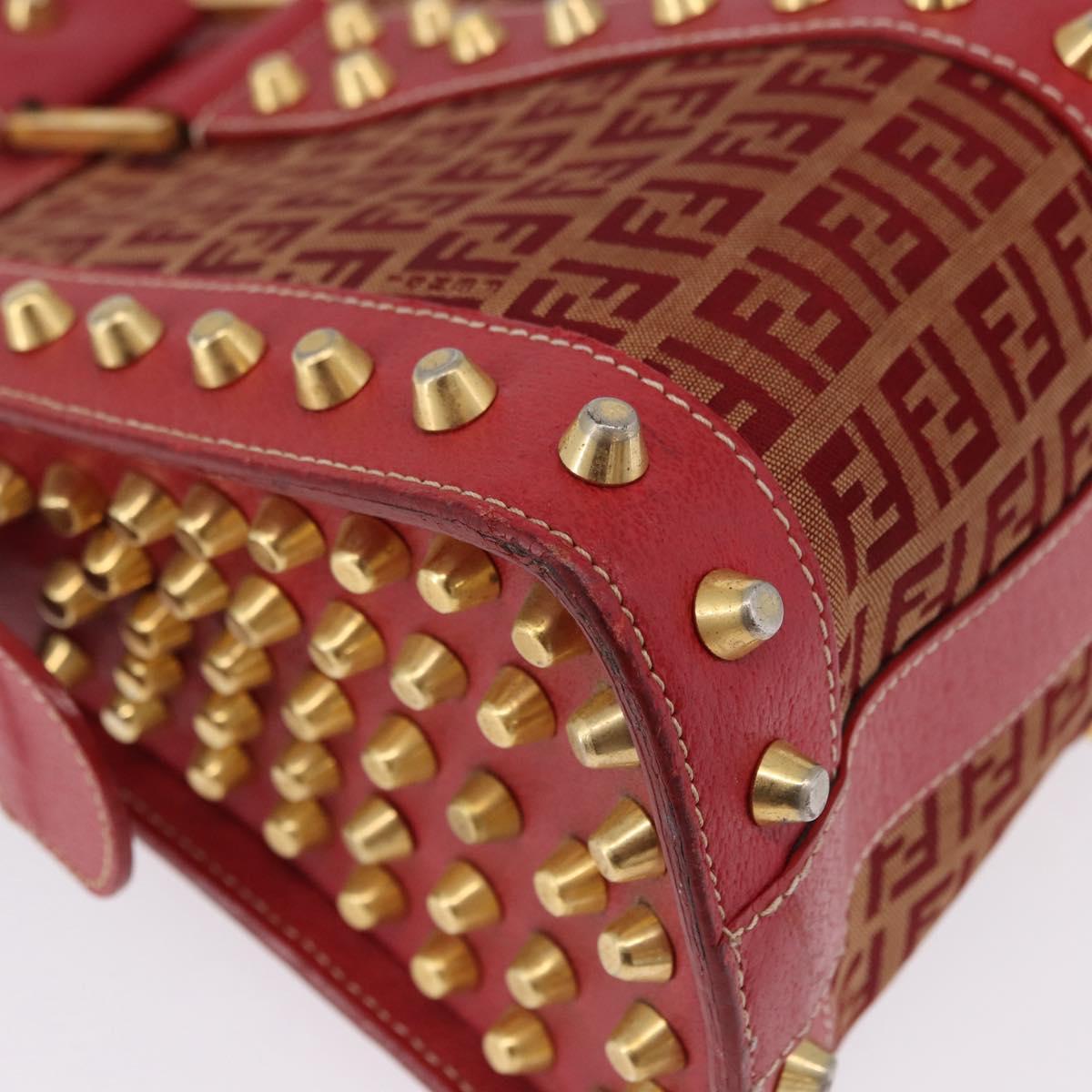 FENDI Zucchino Canvas Hand Bag Red Gold Auth 192125A