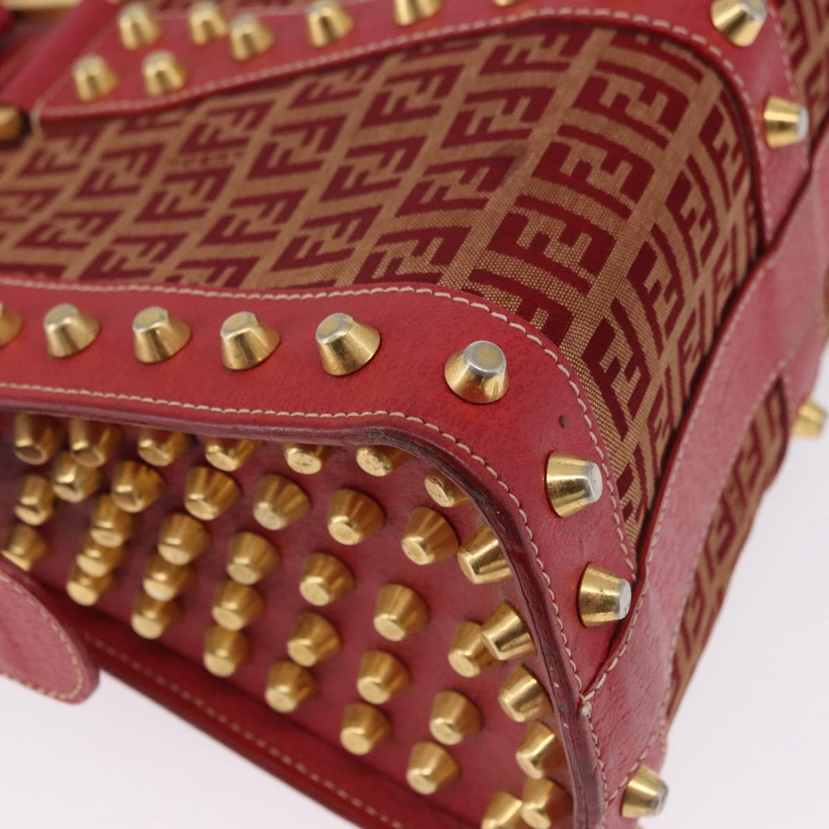 FENDI Zucchino Canvas Hand Bag Red Gold Auth 192125A