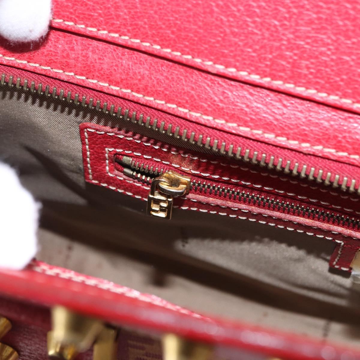 FENDI Zucchino Canvas Hand Bag Red Gold Auth 192125A