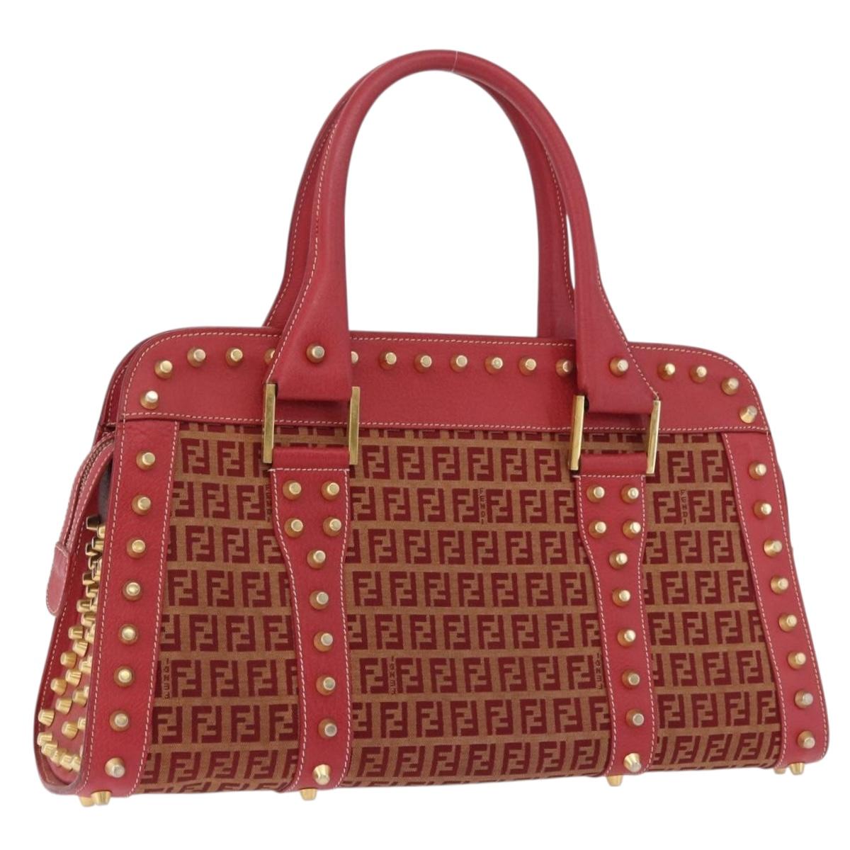 FENDI Zucchino Canvas Hand Bag Red Gold Auth 192125A