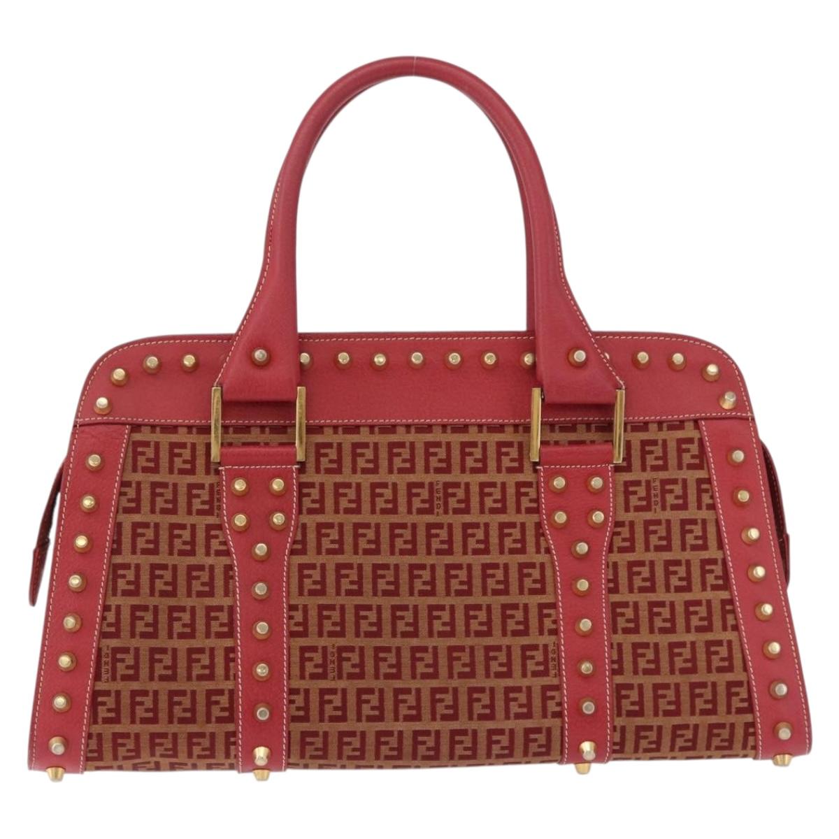 FENDI Zucchino Canvas Hand Bag Red Gold Auth 192125A