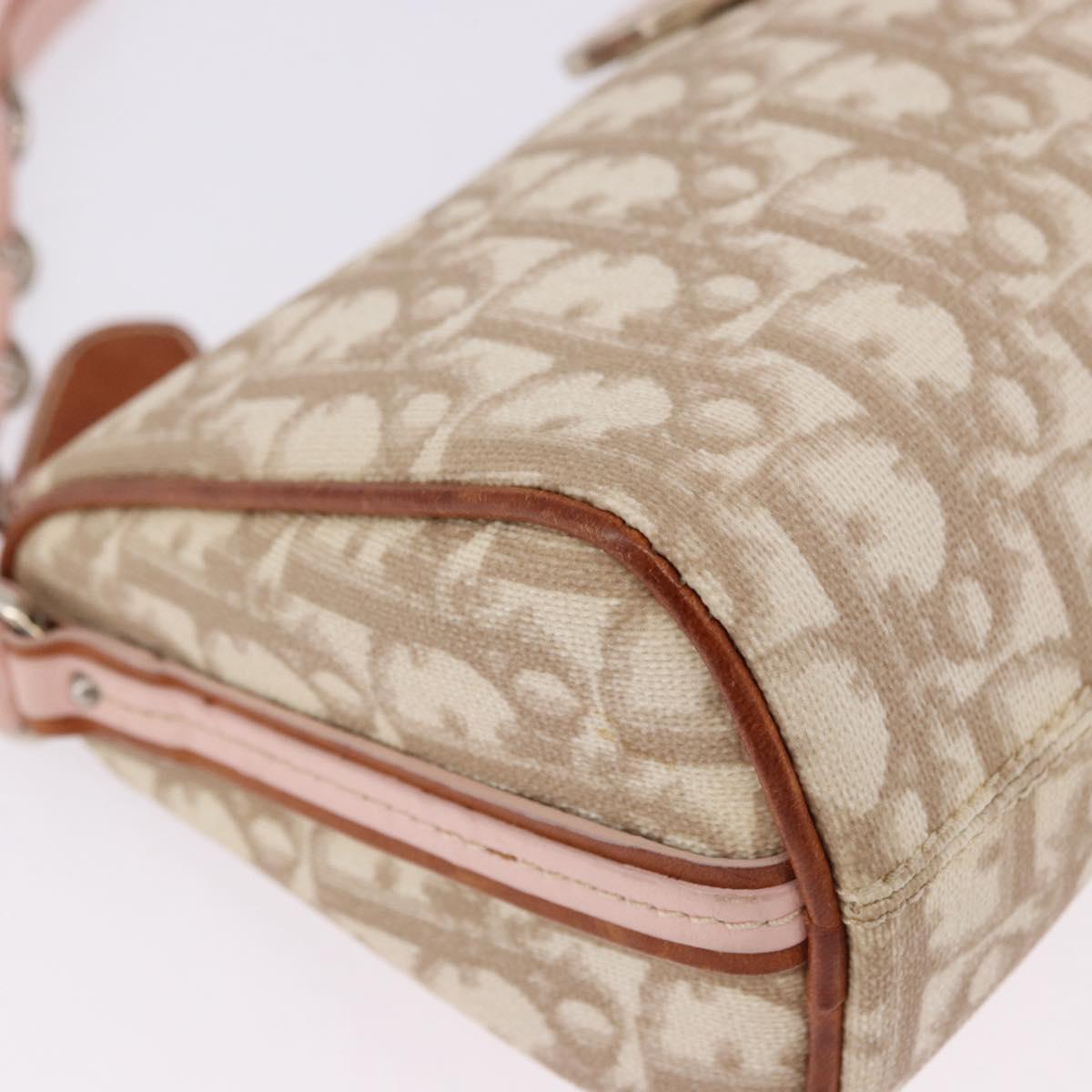 Christian Dior Trotter Canvas Chain Romantic Bag PVC Beige Silver Auth 192126V