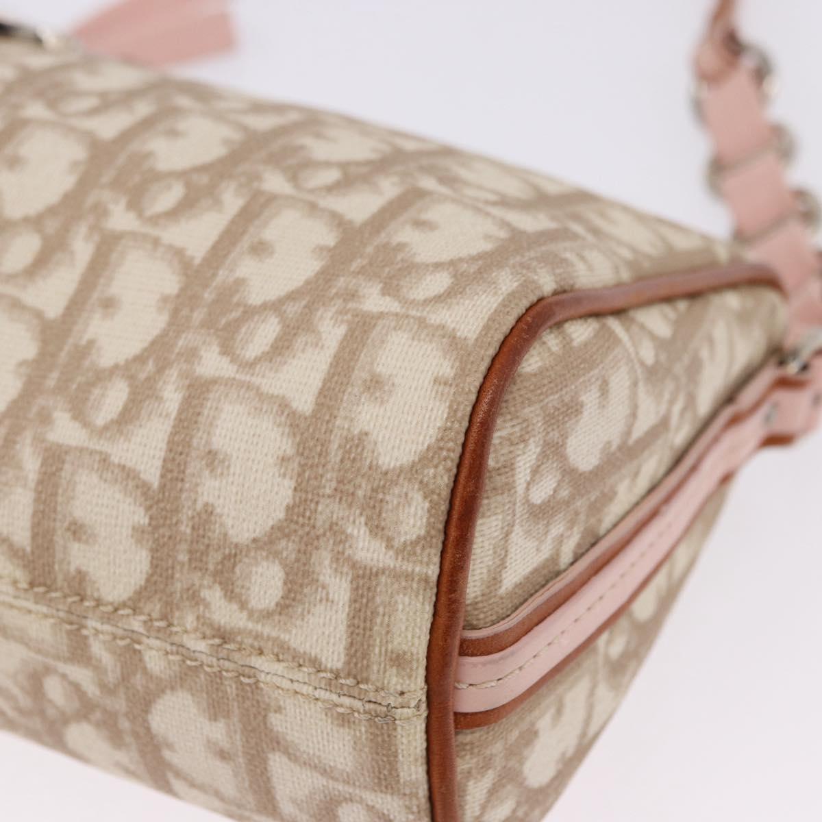 Christian Dior Trotter Canvas Chain Romantic Bag PVC Beige Silver Auth 192126V