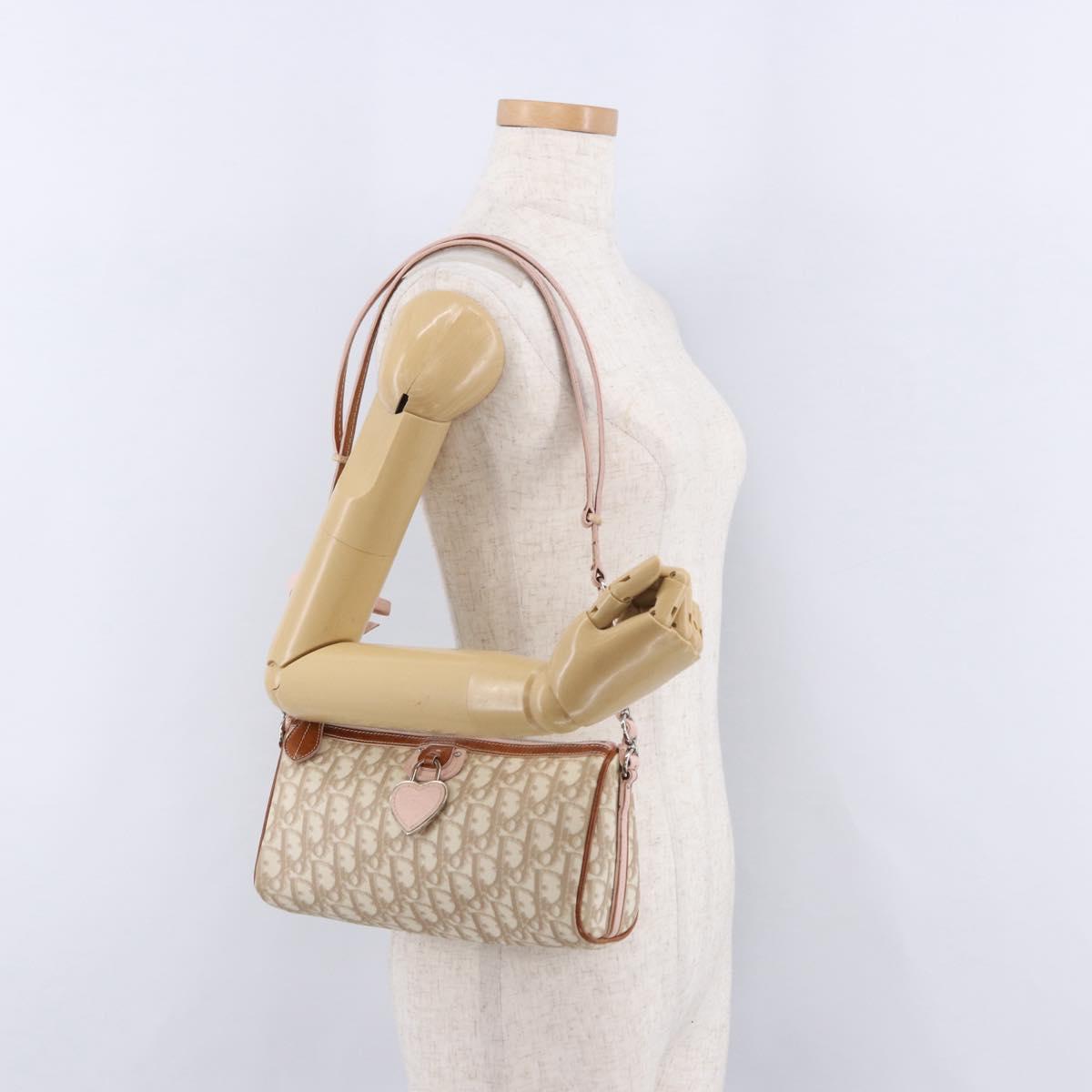 Christian Dior Trotter Canvas Chain Romantic Bag PVC Beige Silver Auth 192126V