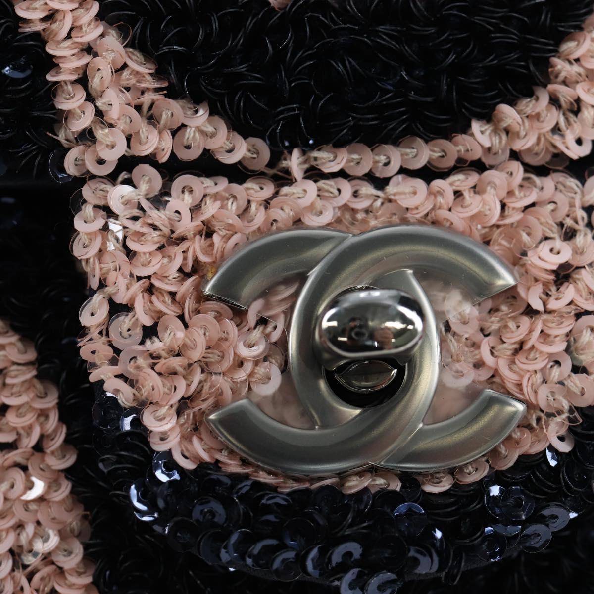 CHANEL Chain Shoulder Bag Leather sequins Navy Silver CC Auth 192127SM