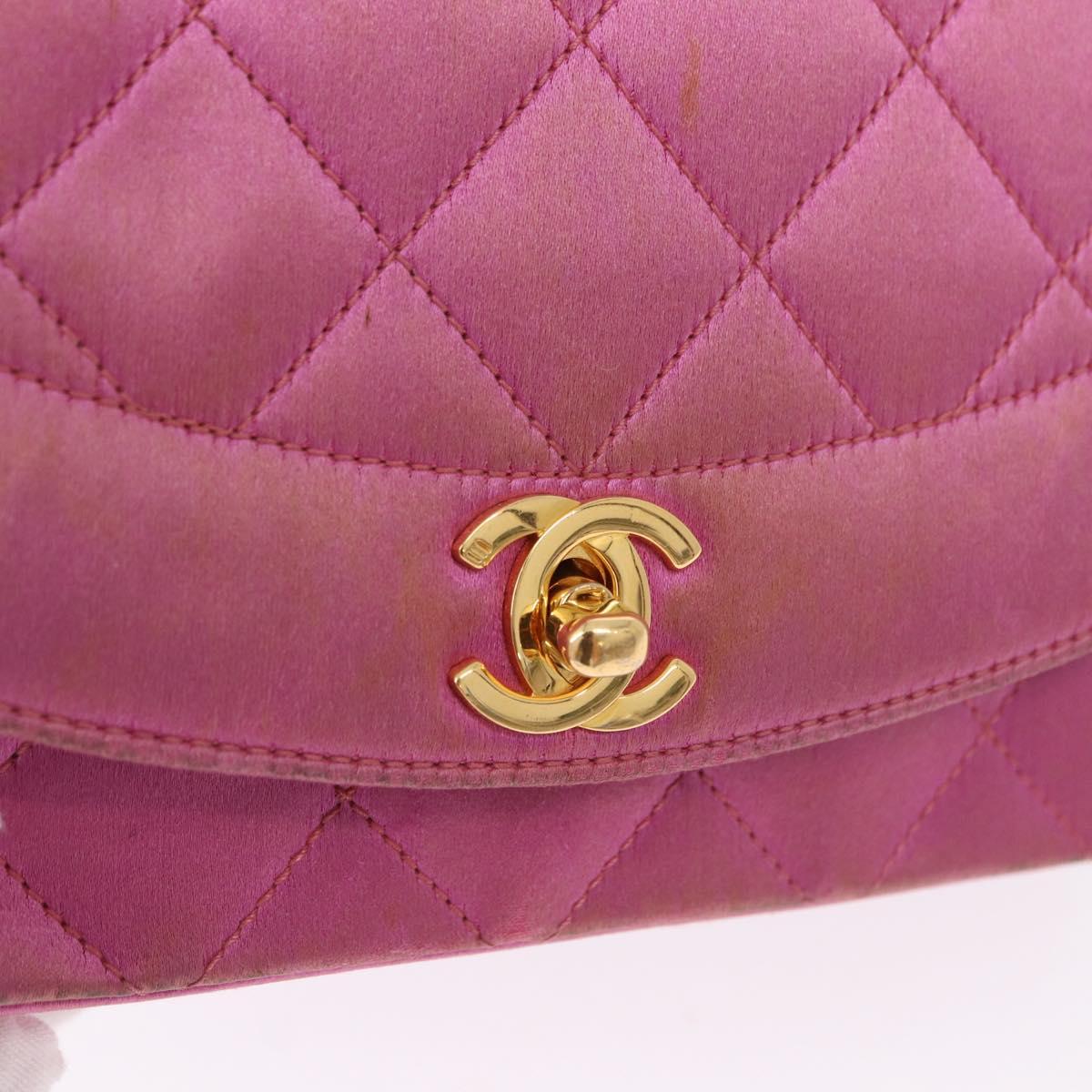 CHANEL Matelasse Chain Shoulder Bag Satin Pink Gold CC Auth 192128