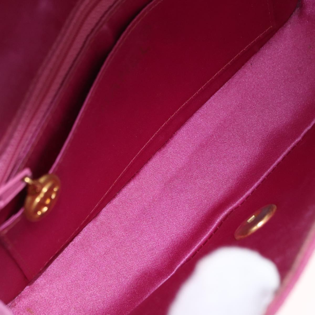CHANEL Matelasse Chain Shoulder Bag Satin Pink Gold CC Auth 192128