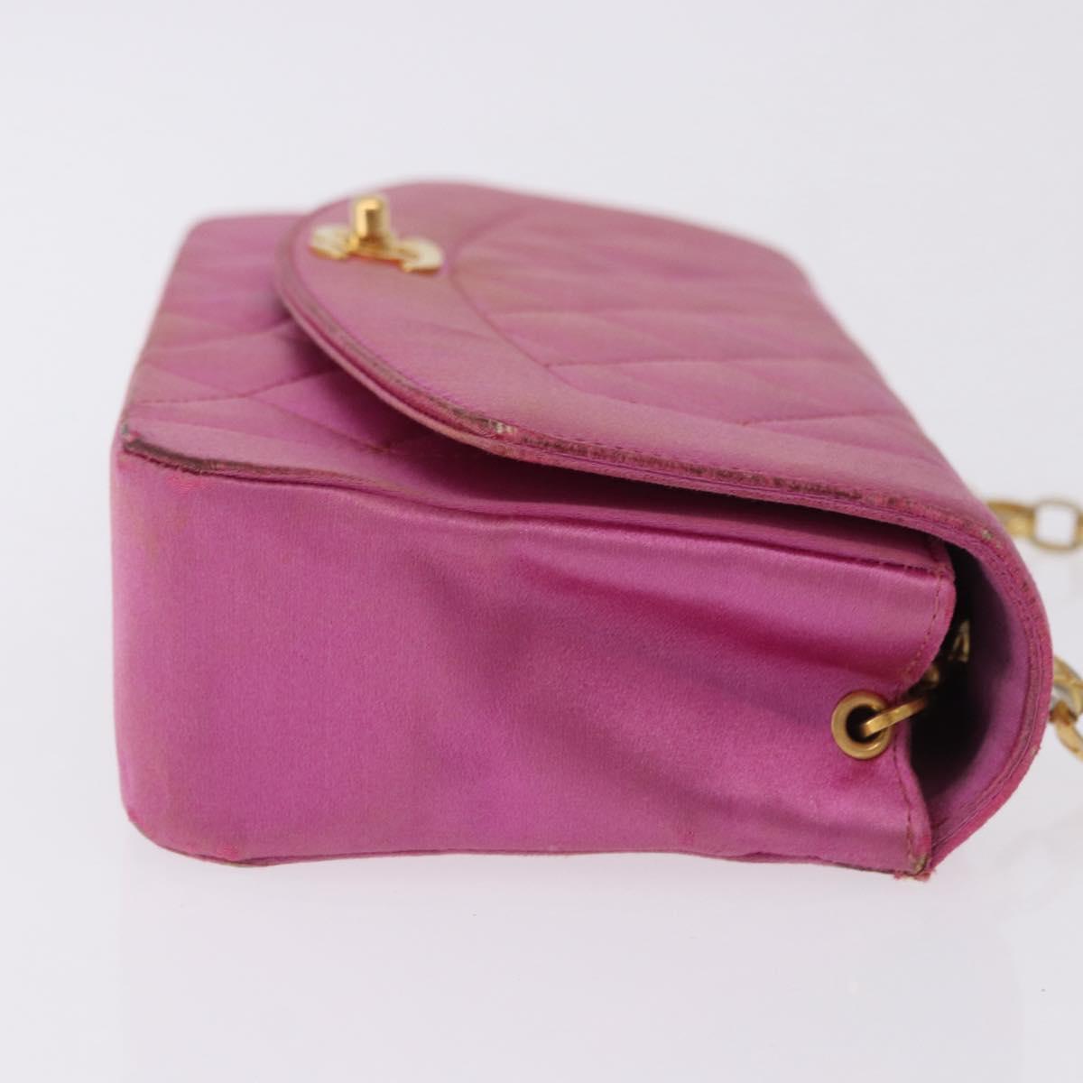CHANEL Matelasse Chain Shoulder Bag Satin Pink Gold CC Auth 192128