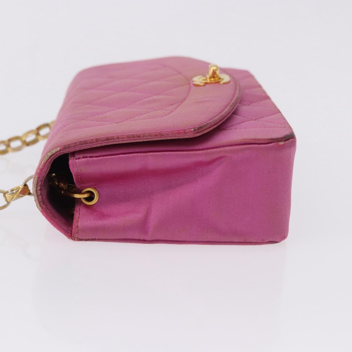 CHANEL Matelasse Chain Shoulder Bag Satin Pink Gold CC Auth 192128