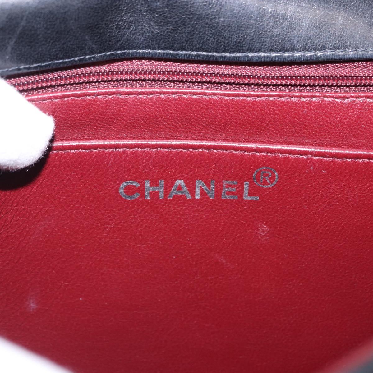 CHANEL Matelasse Chain Hand Bag Lamb Skin Black Silver CC Auth 192129M