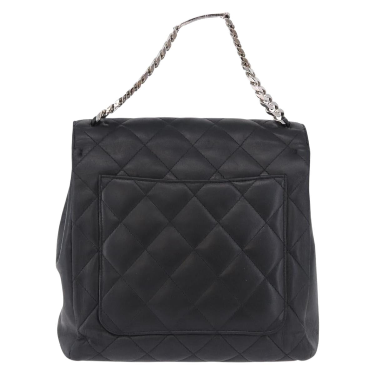 CHANEL Matelasse Chain Hand Bag Lamb Skin Black Silver CC Auth 192129M