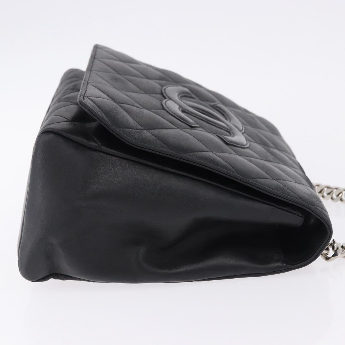 CHANEL Matelasse Chain Hand Bag Lamb Skin Black Silver CC Auth 192129M