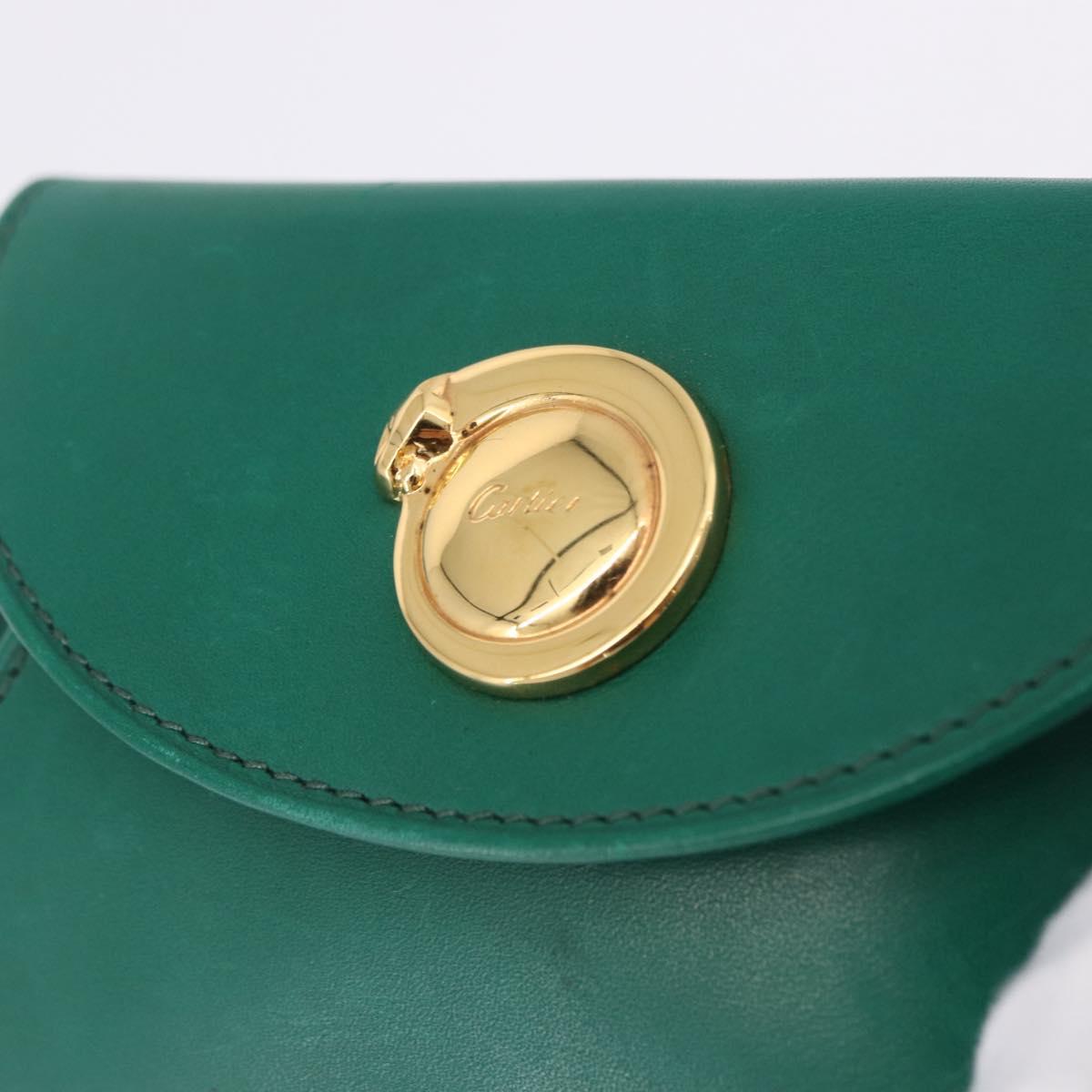CARTIER PANTHERE Coin Purse Leather Green Gold Auth 192131A