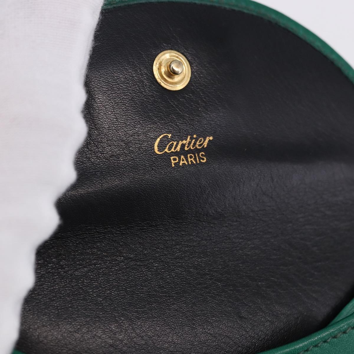 CARTIER PANTHERE Coin Purse Leather Green Gold Auth 192131A