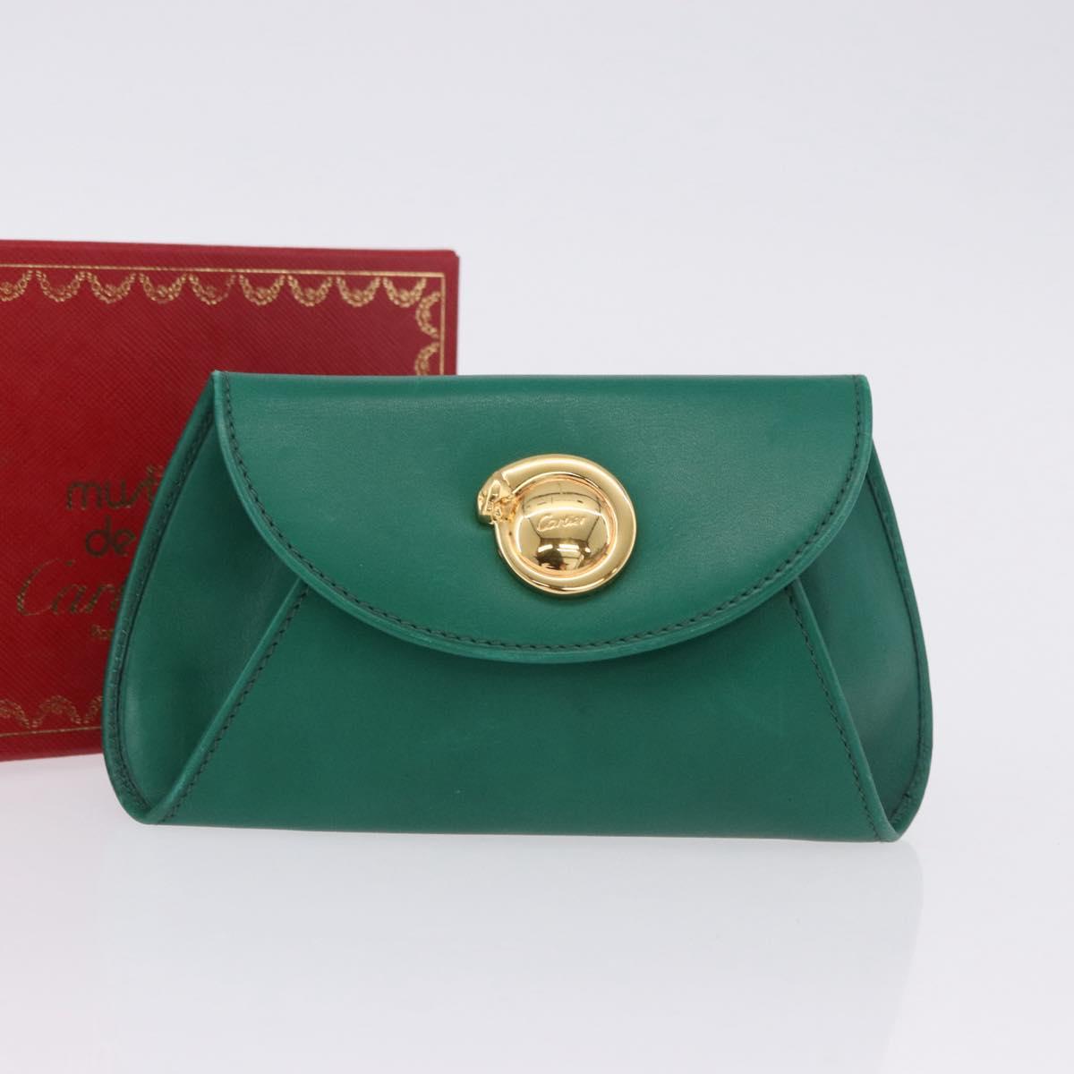 CARTIER PANTHERE Coin Purse Leather Green Gold Auth 192131A
