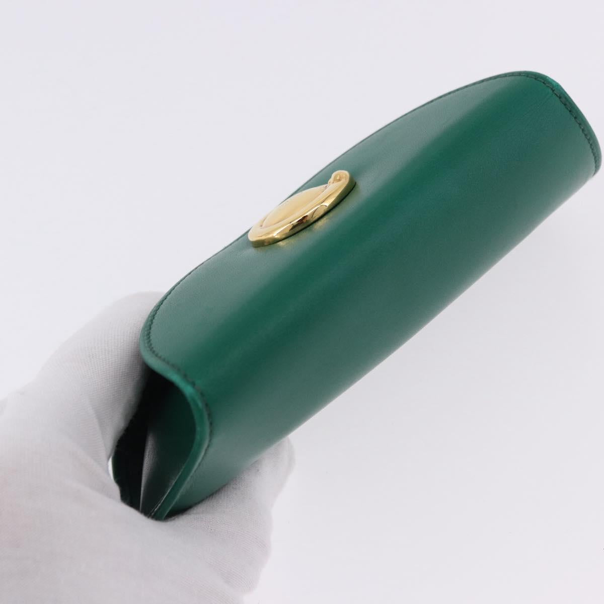 CARTIER PANTHERE Coin Purse Leather Green Gold Auth 192131A