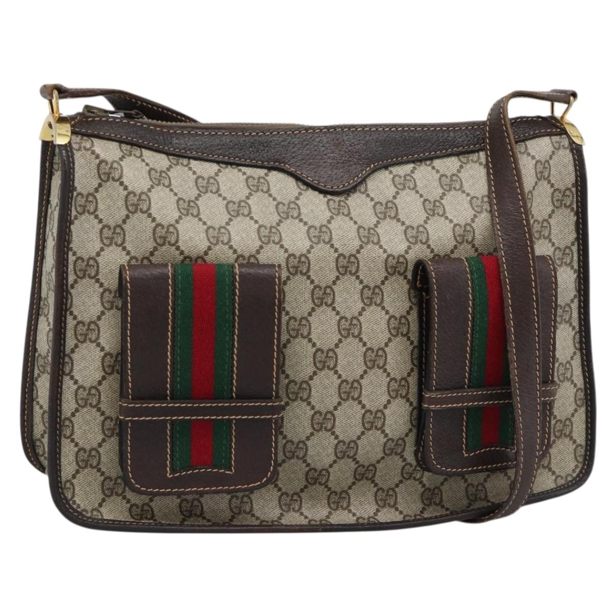GUCCI GG Supreme Web Sherry Line Shoulder Bag PVC Beige Gold Auth 192186A