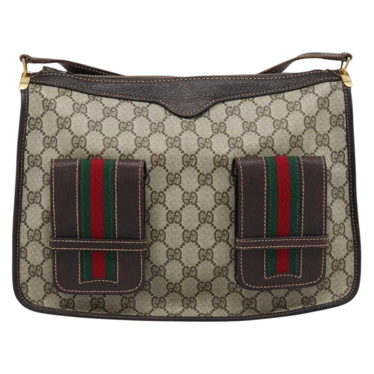 GUCCI GG Supreme Web Sherry Line Shoulder Bag PVC Beige Gold Auth 192186A
