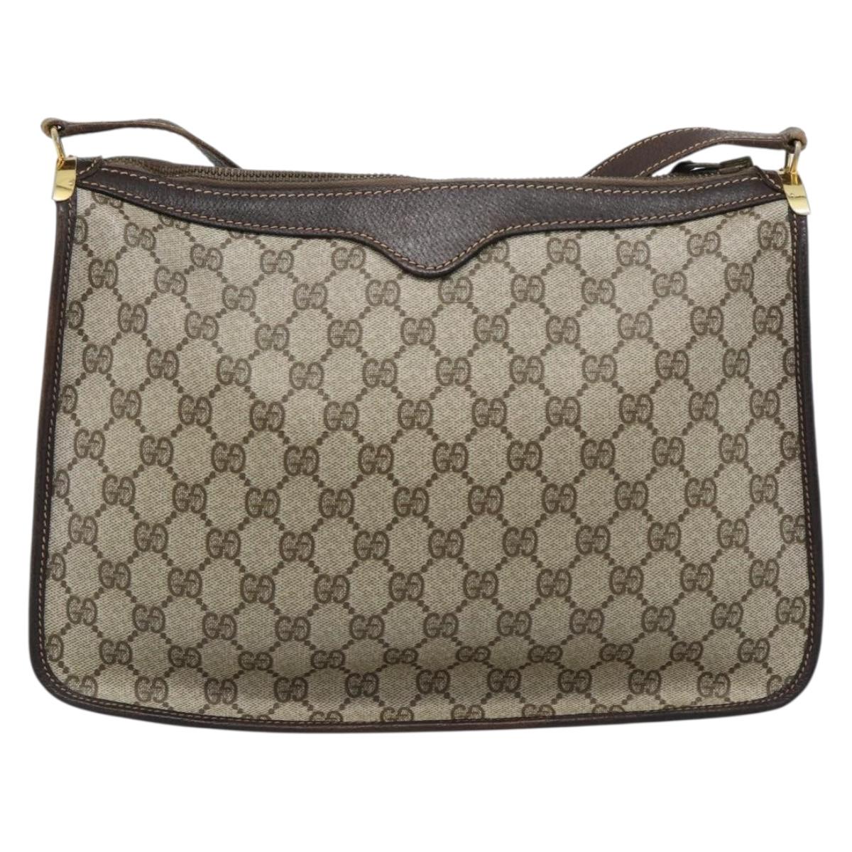 GUCCI GG Supreme Web Sherry Line Shoulder Bag PVC Beige Gold Auth 192186A