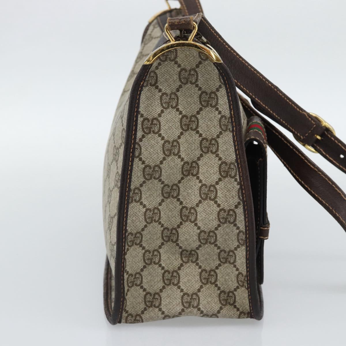 GUCCI GG Supreme Web Sherry Line Shoulder Bag PVC Beige Gold Auth 192186A