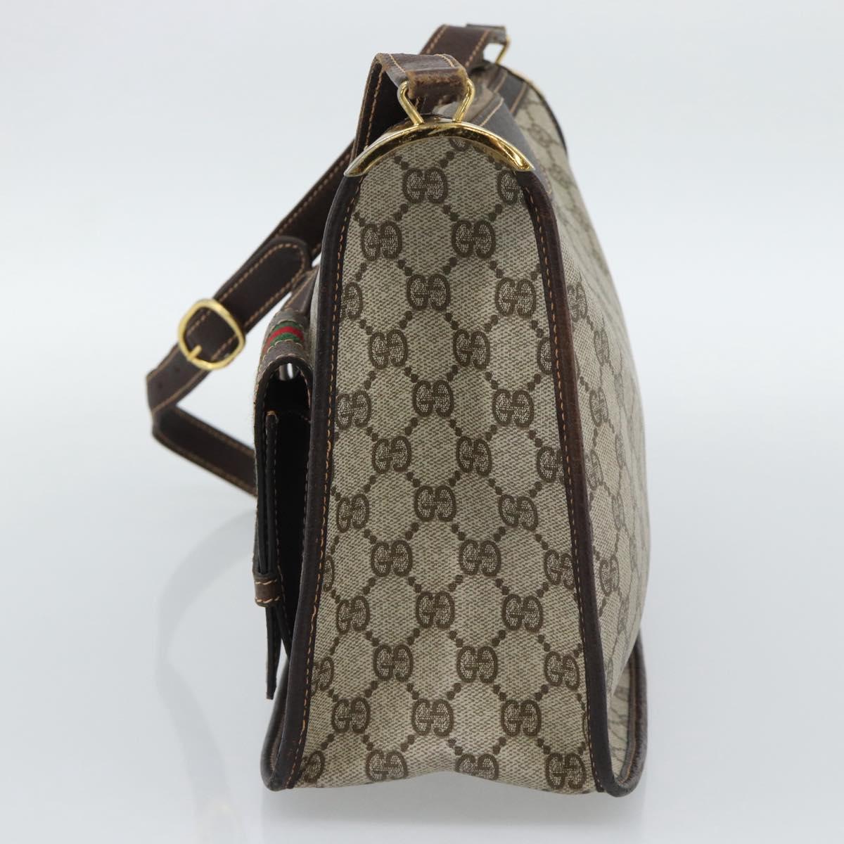 GUCCI GG Supreme Web Sherry Line Shoulder Bag PVC Beige Gold Auth 192186A