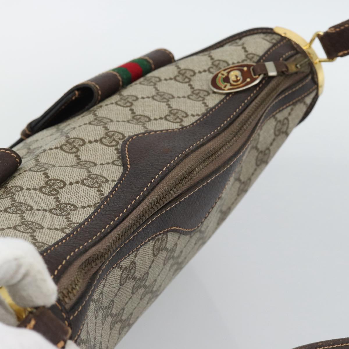 GUCCI GG Supreme Web Sherry Line Shoulder Bag PVC Beige Gold Auth 192186A