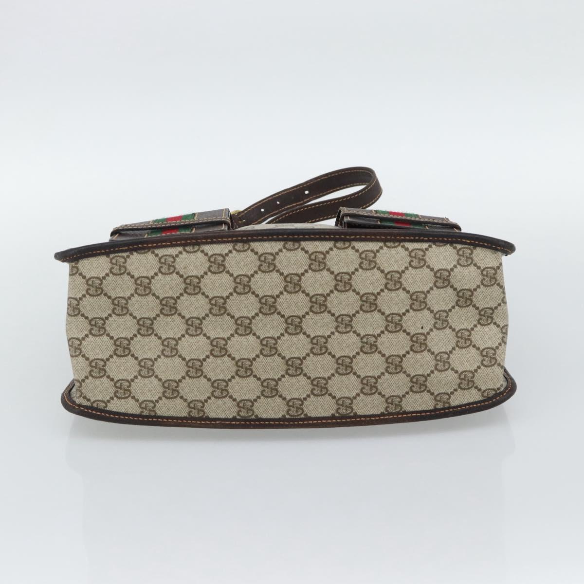 GUCCI GG Supreme Web Sherry Line Shoulder Bag PVC Beige Gold Auth 192186A