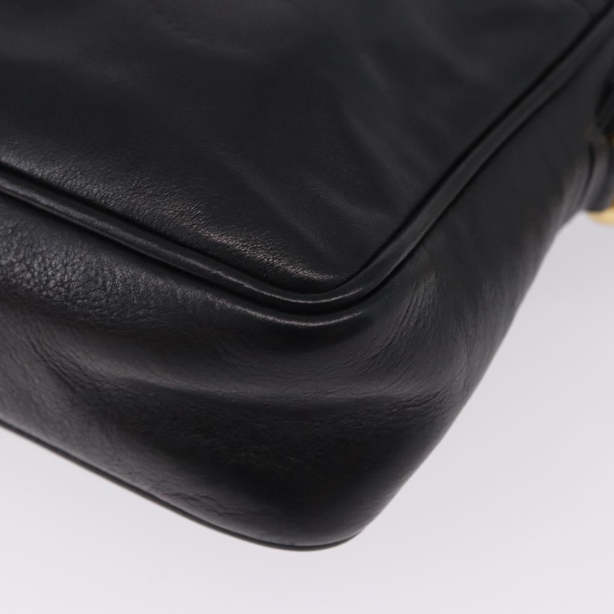 GUCCI Horsebit Web Sherry Line Shoulder Bag Leather Black Gold Auth 192187A
