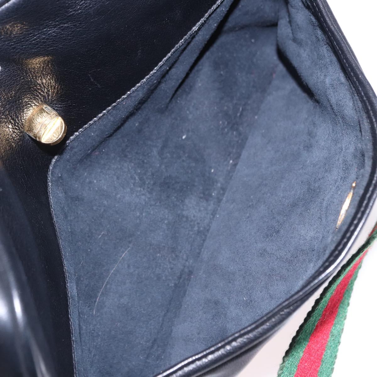 GUCCI Horsebit Web Sherry Line Shoulder Bag Leather Black Gold Auth 192187A
