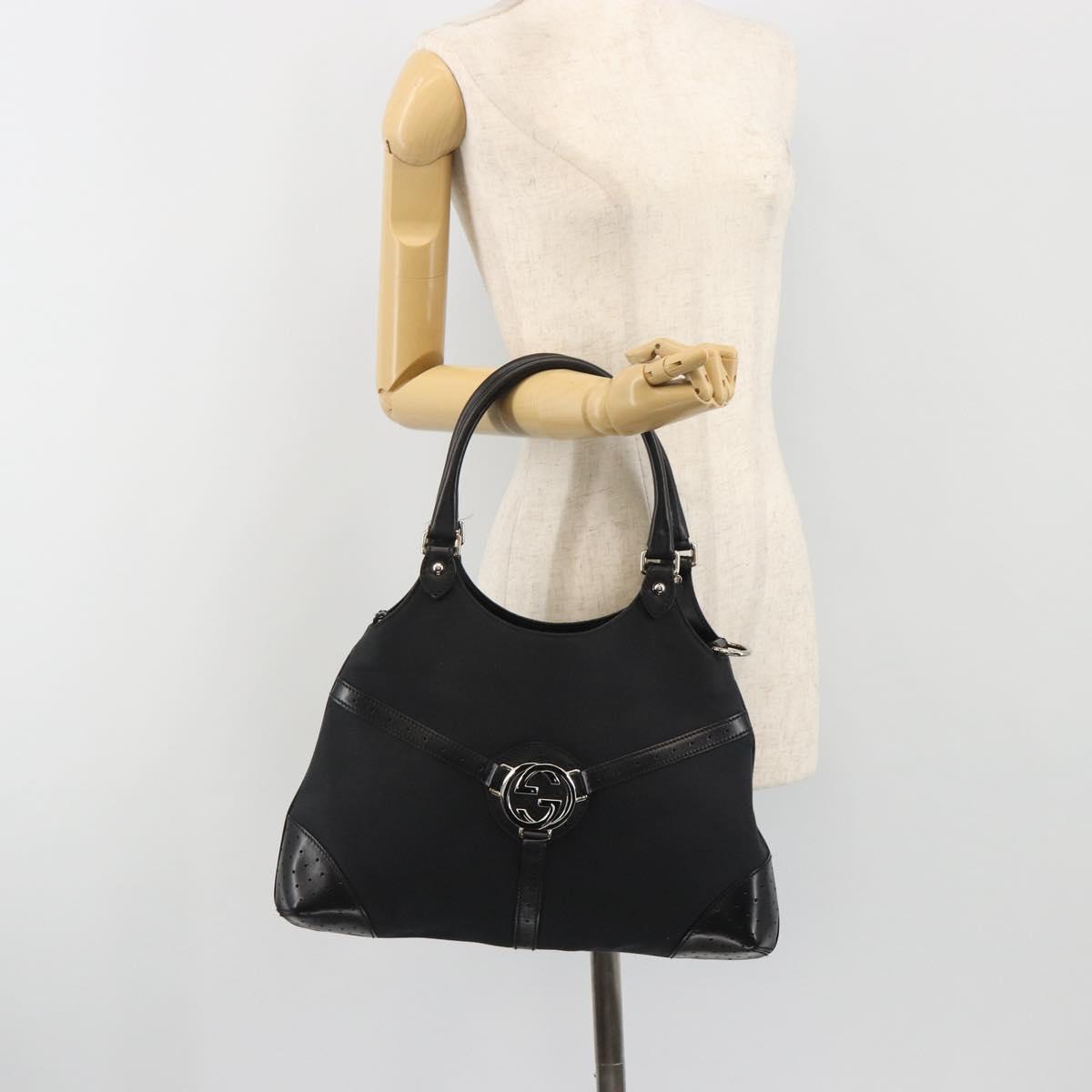 GUCCI Interlocking G Hand Bag Canvas Black Silver 114875 Auth 192188V