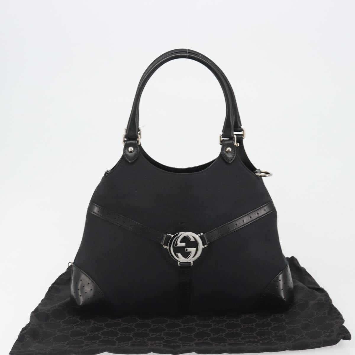 GUCCI Interlocking G Hand Bag Canvas Black Silver 114875 Auth 192188V