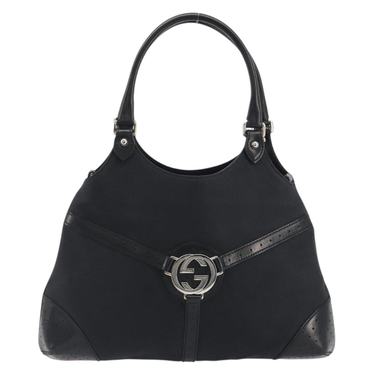 GUCCI Interlocking G Hand Bag Canvas Black Silver 114875 Auth 192188V