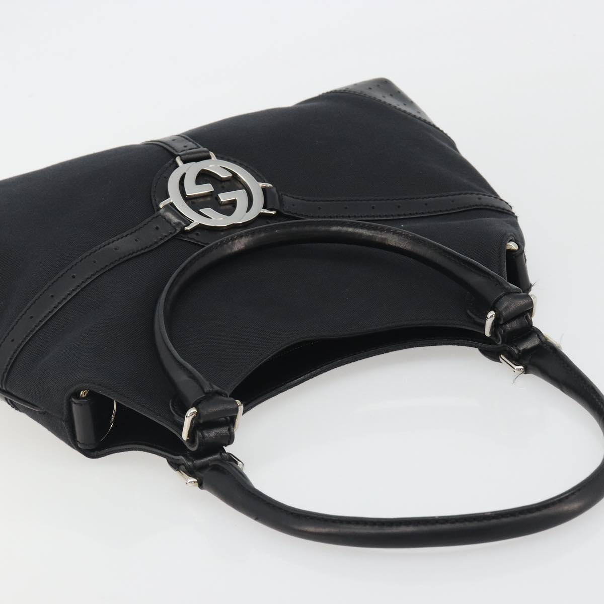 GUCCI Interlocking G Hand Bag Canvas Black Silver 114875 Auth 192188V