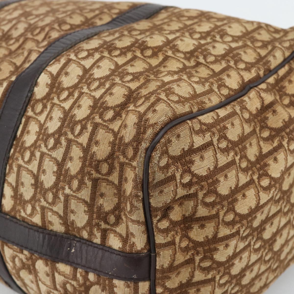 Christian Dior Trotter Canvas Boston Bag Beige Gold Auth 192191